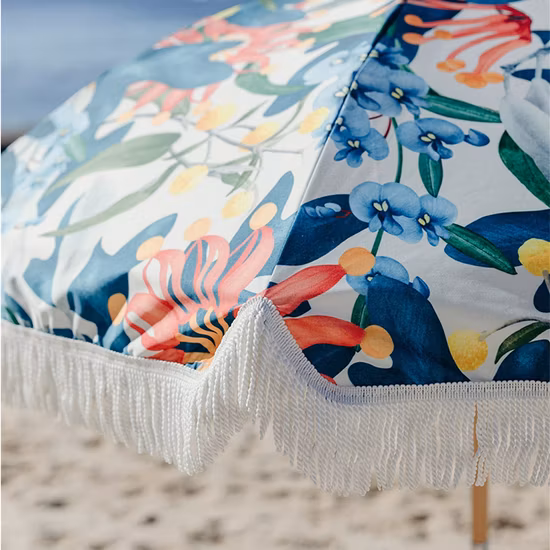 Parasol de plage en bois à franges d'extérieur avec protection solaire de qualité supérieure avec glands